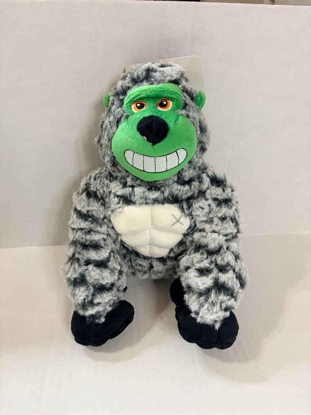 Plush Deer Brook Gorilla Dog Toy - Green Face, Gray Fur